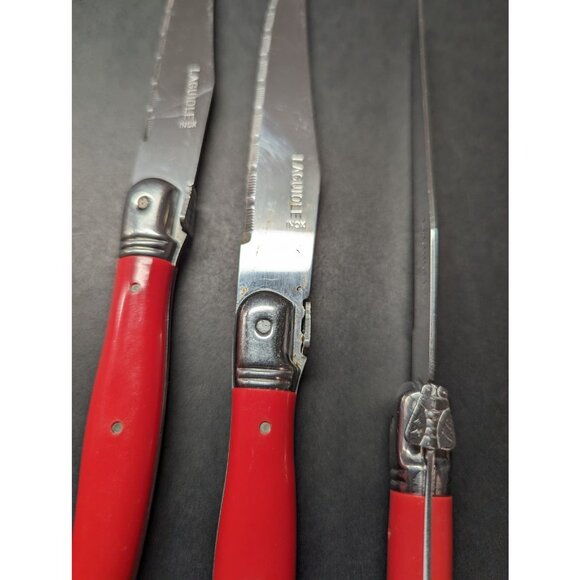 Vintage 1970's French Laguiole Red Steak Knives | Set of 3 | Made in France - Picture 3 of 4